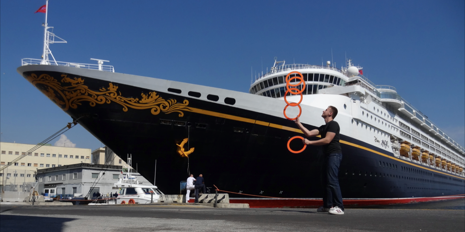 Niels beside a Disney Cruise Line ship